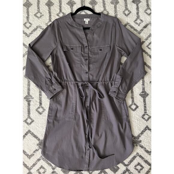 L.L. BEAN Gray Cotton Utility Drawstring Shirt Dress - Picture 14 of 14